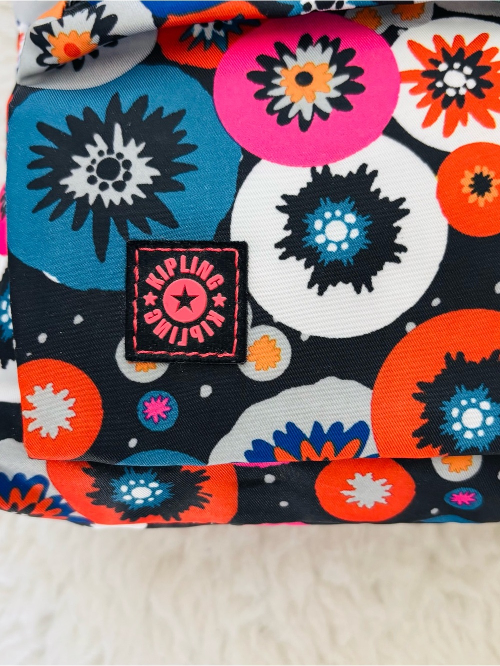 Kipling Floral Dot Crossbody Bag in Black, Orange, Pink & Blue size 7”x7”x2” - Picture 12 of 16